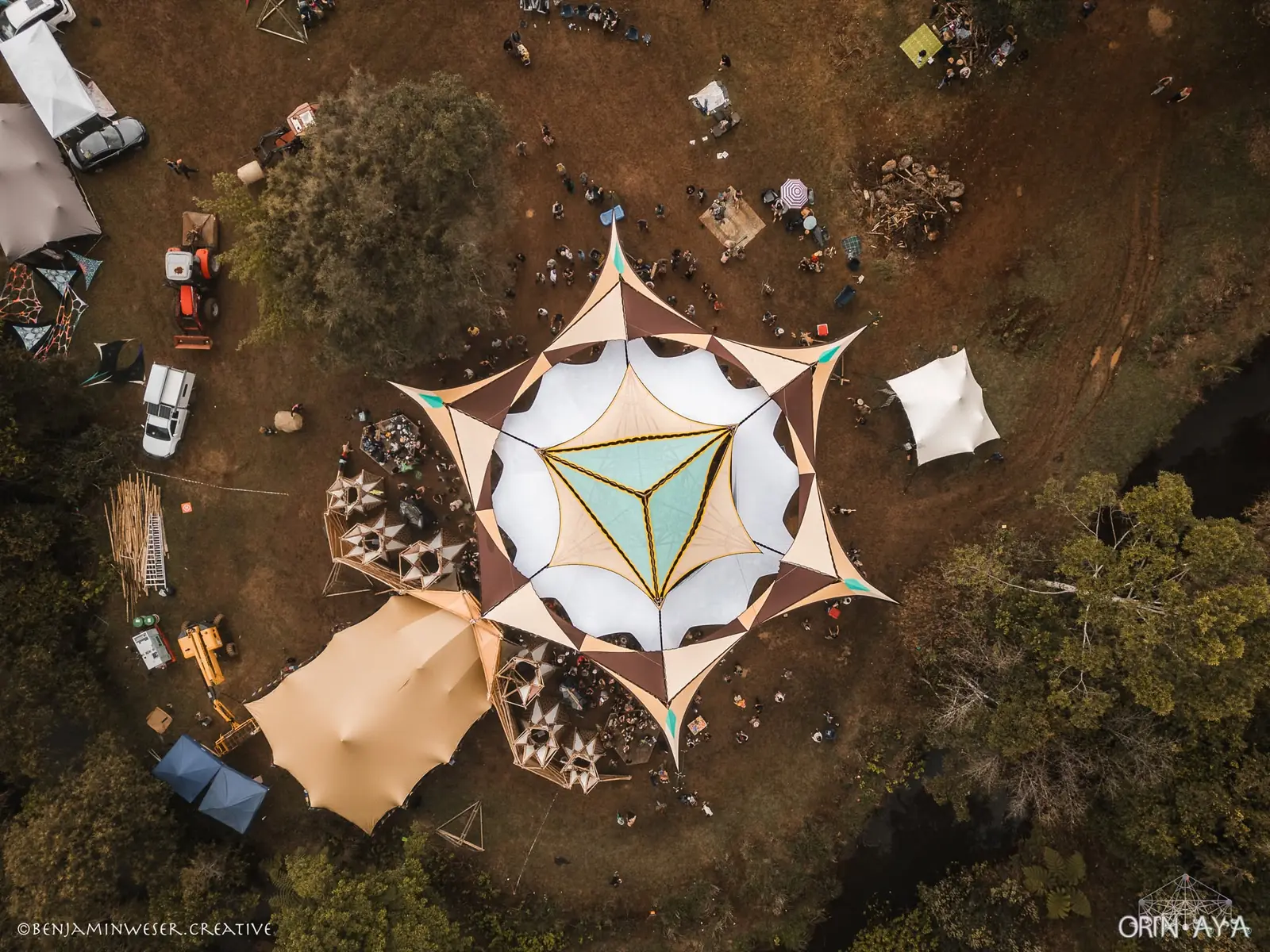 Aerial view of a festival shade structure